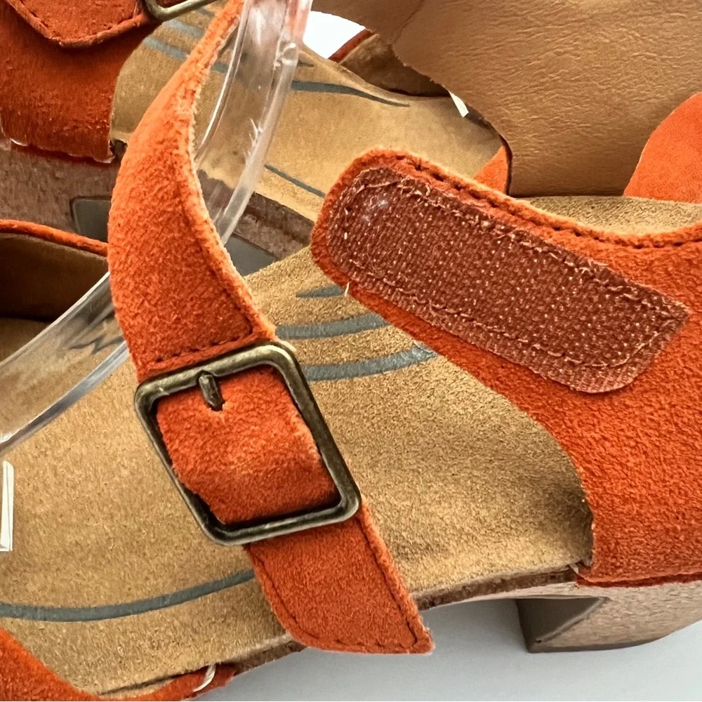 Aetrex Finley Rusty Burnt Orange Suede Leather Ankle-Strap Clog Heels 9 - Picture 6 of 14